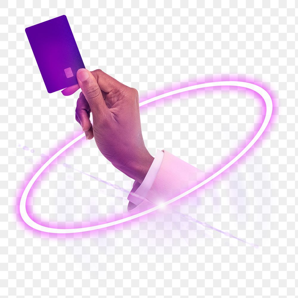 Credit card, online shopping and cashless technology, digital sticker in transparent background