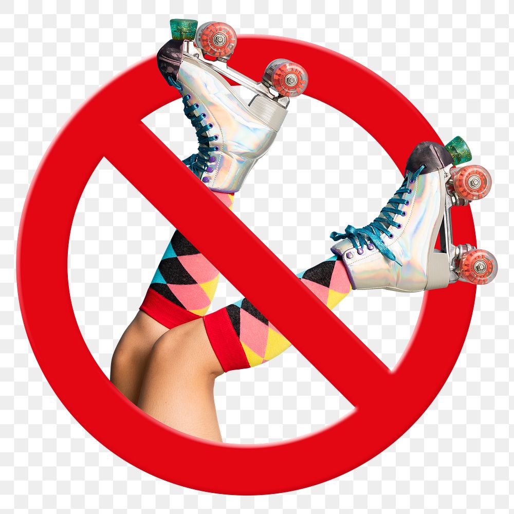 No roller skate png sticker, forbidden sign on transparent background