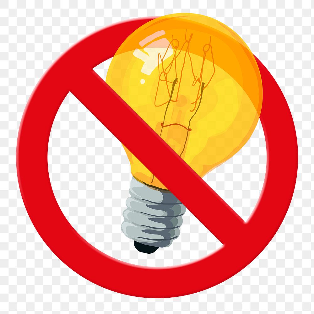 No light bulb png symbol, forbidden sign on transparent background