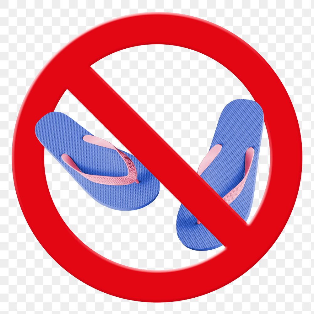No flip flops png sticker, forbidden sign on transparent background