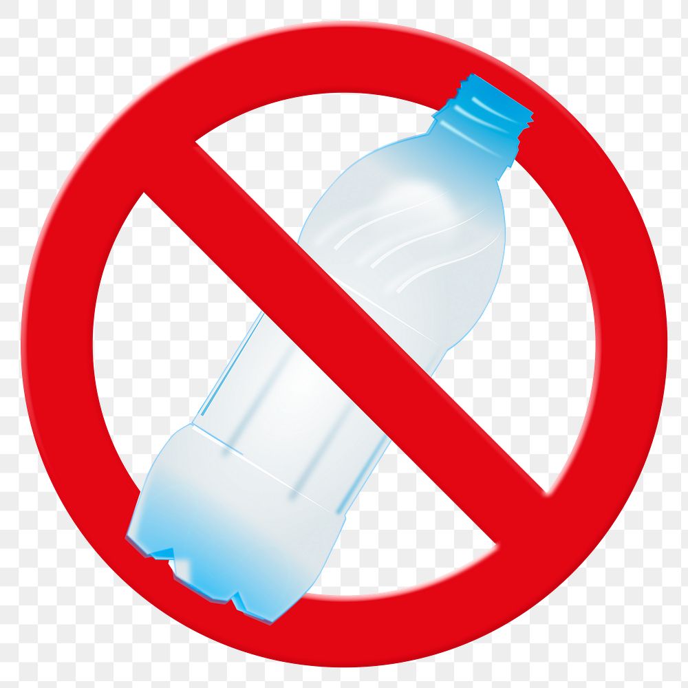 No plastic bottle png clip art, forbidden sign on transparent background
