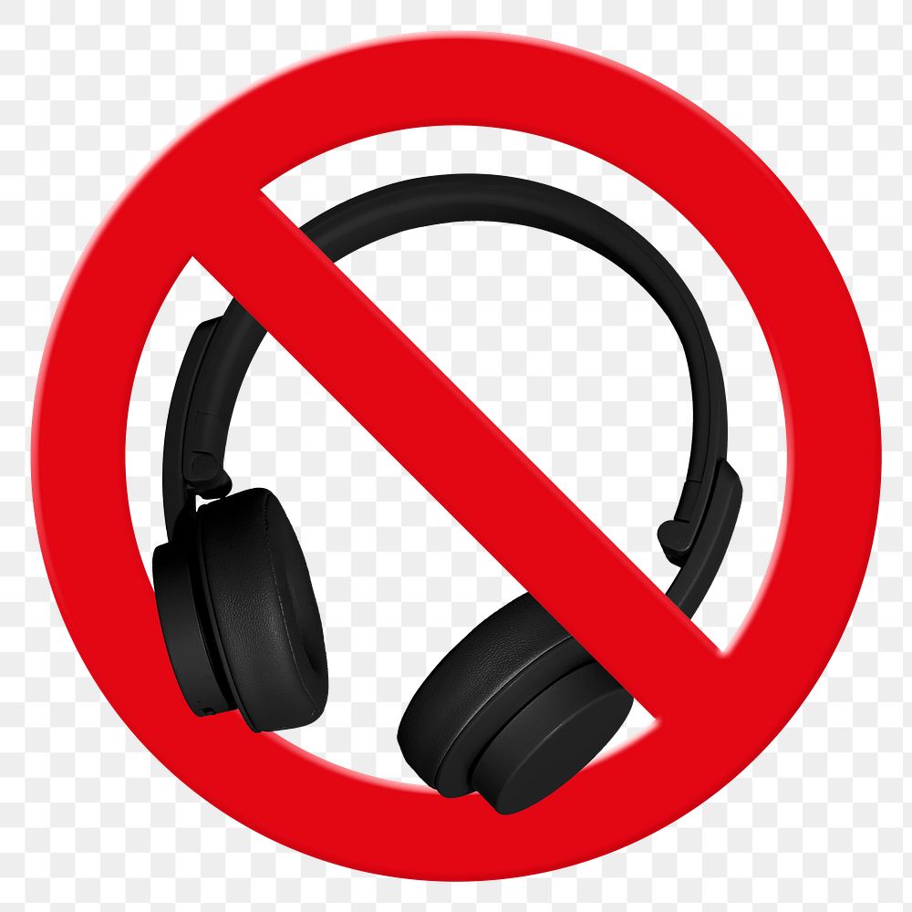 No headphones png sticker, forbidden sign on transparent background