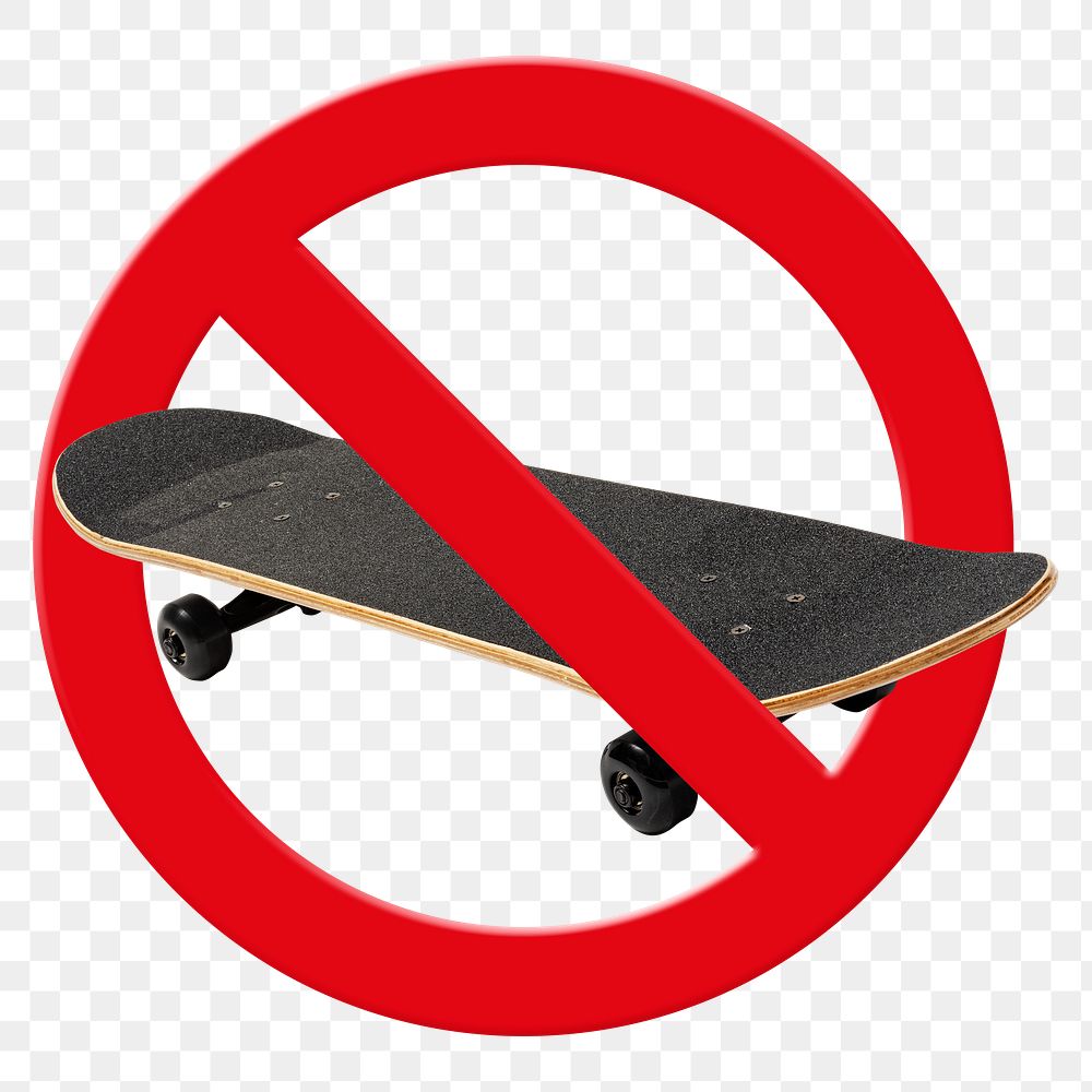No skateboarding png sticker, forbidden sign on transparent background