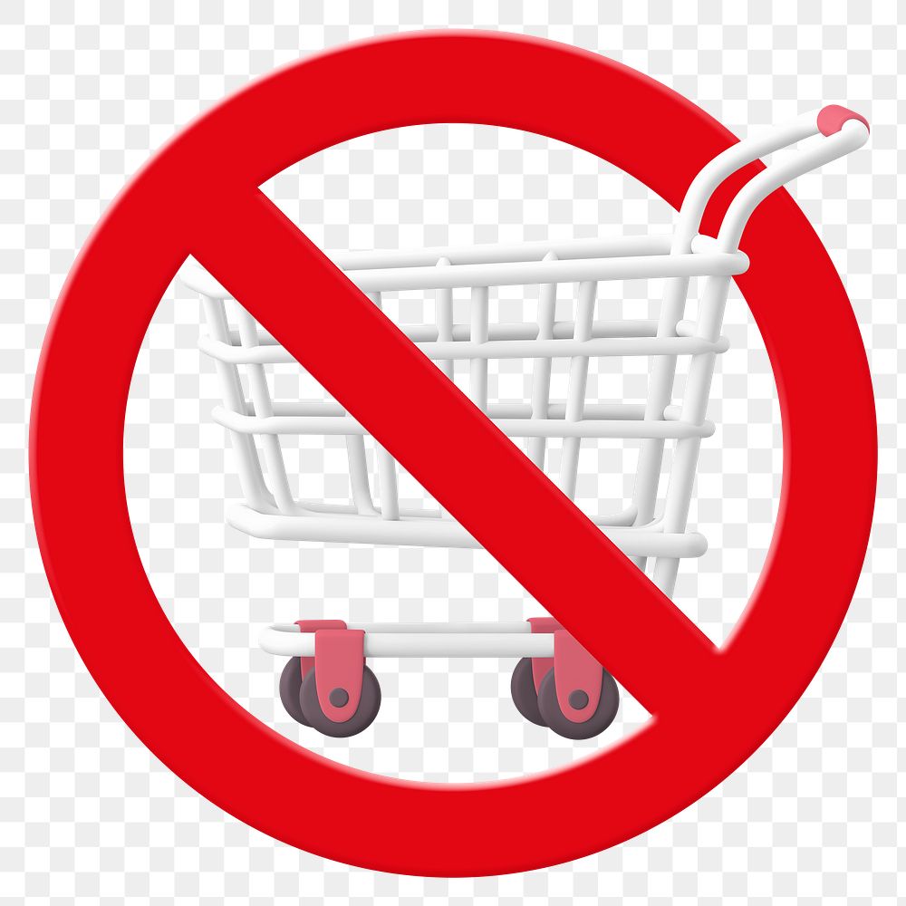 Forbidden sign png symbol, no shopping cart, transparent background