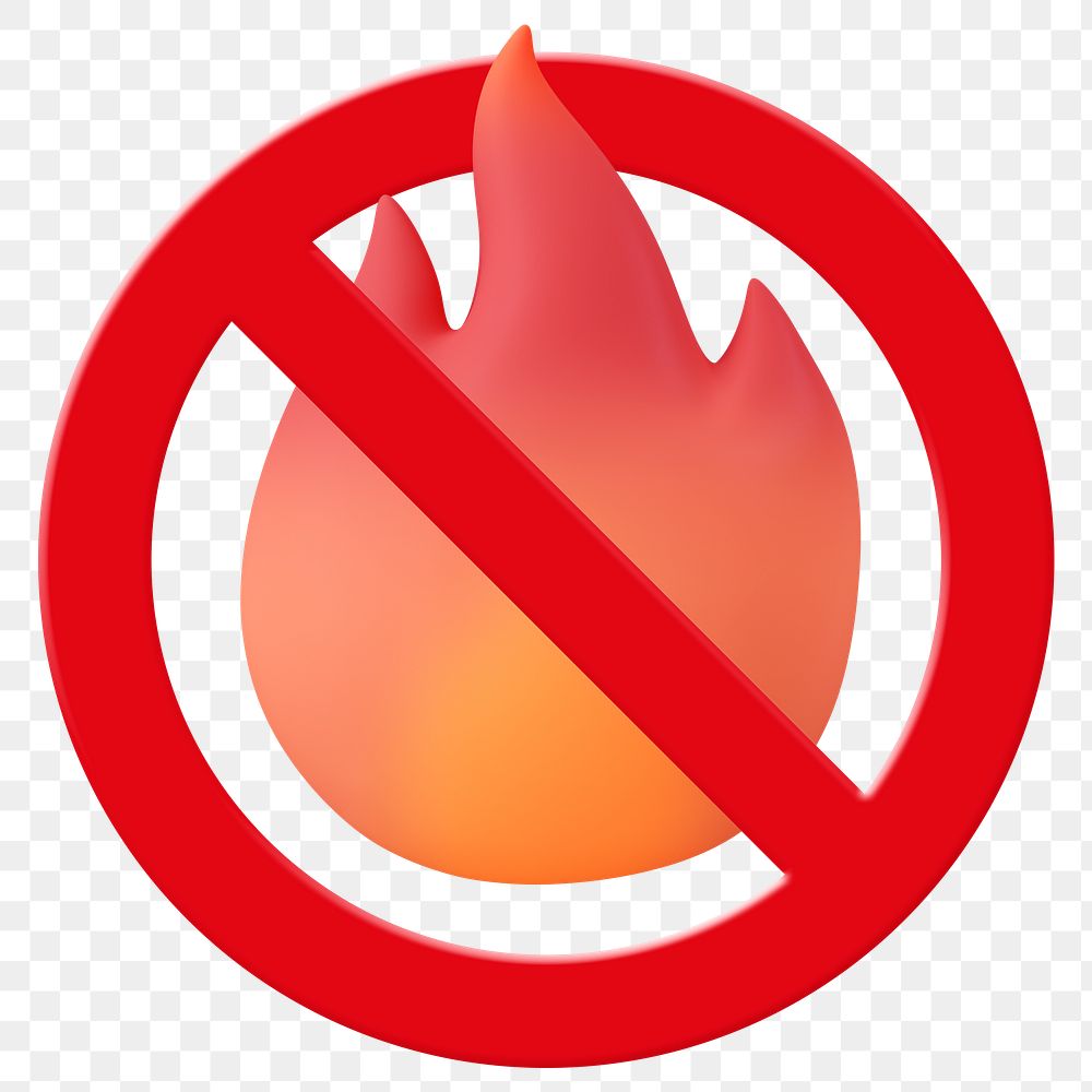Forbidden sign png symbol, no fire, transparent background