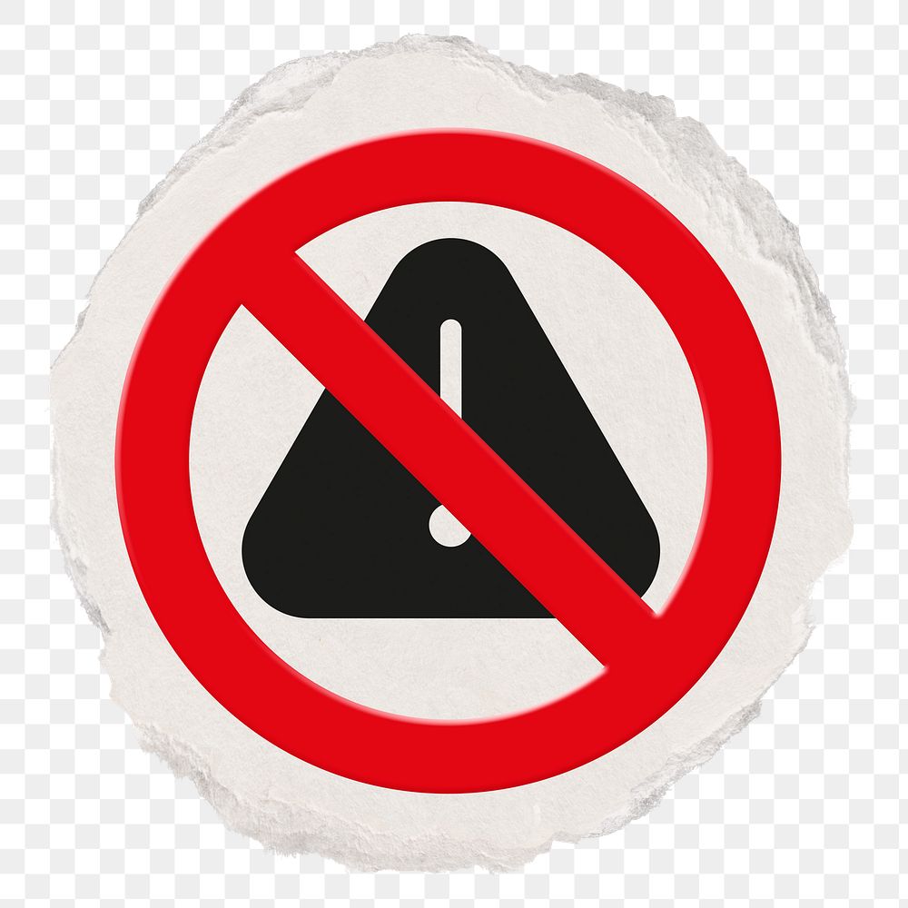 No exclamation mark png symbol, forbidden sign on transparent background, ripped paper badge