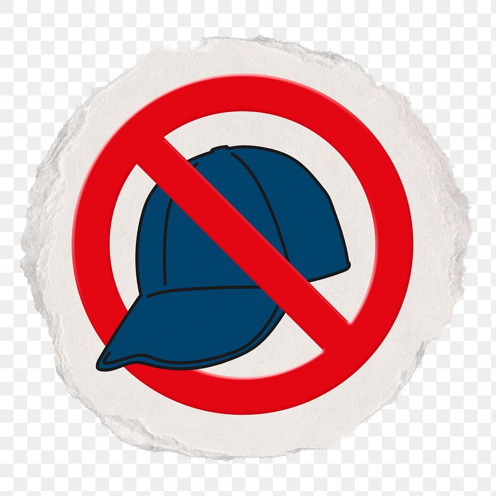 No cap png symbol, forbidden sign on transparent background, ripped paper badge