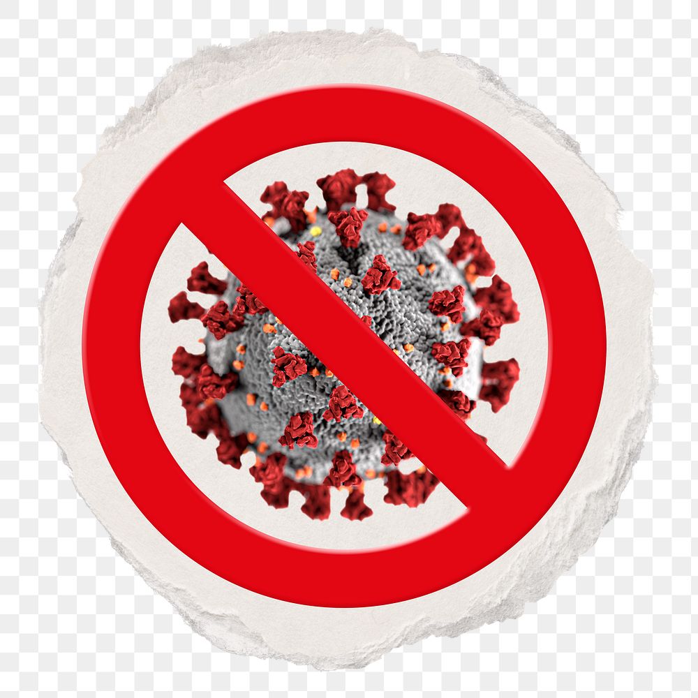 No germ png symbol, forbidden sign on transparent background, ripped paper badge