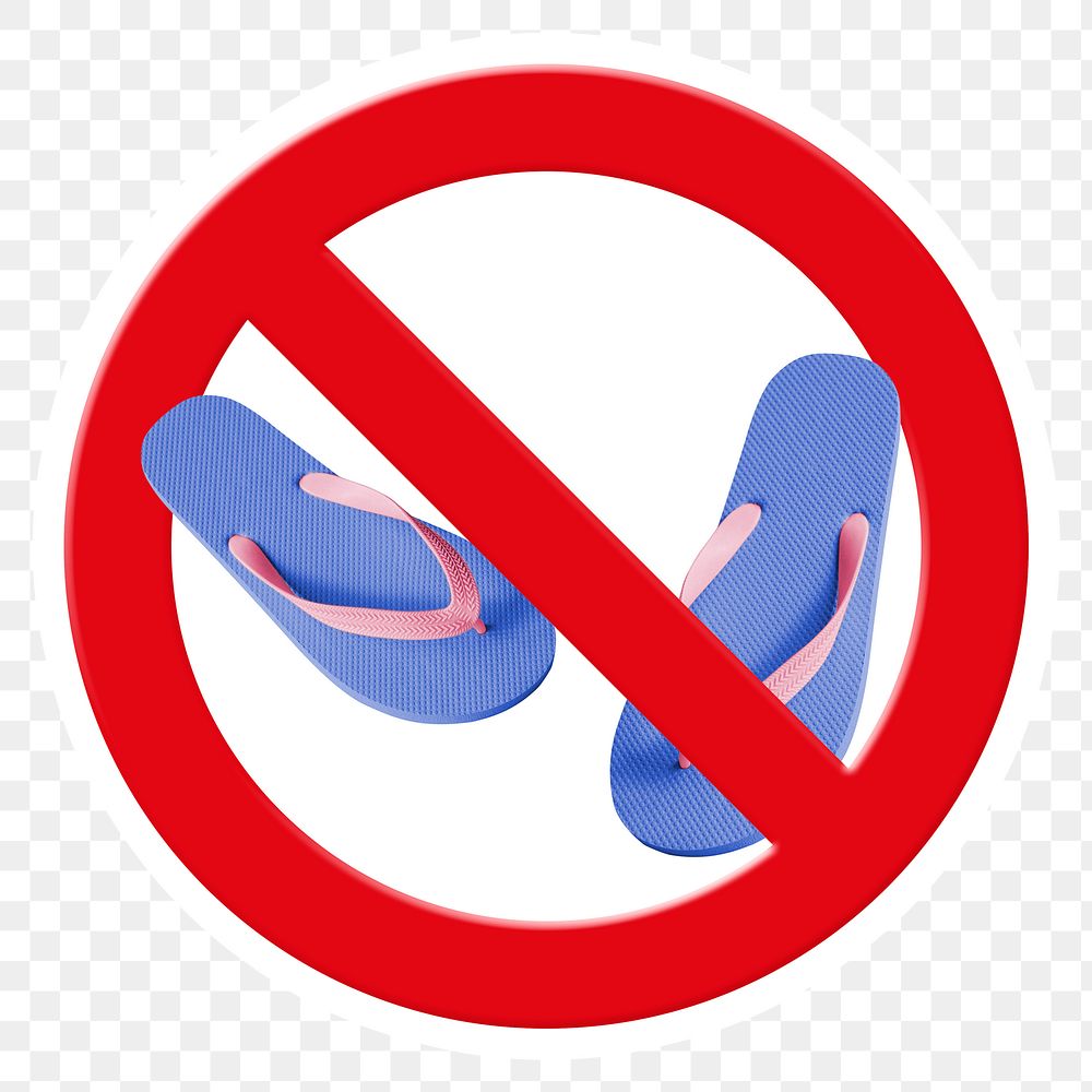 No flip flops png symbol, forbidden sign on transparent background