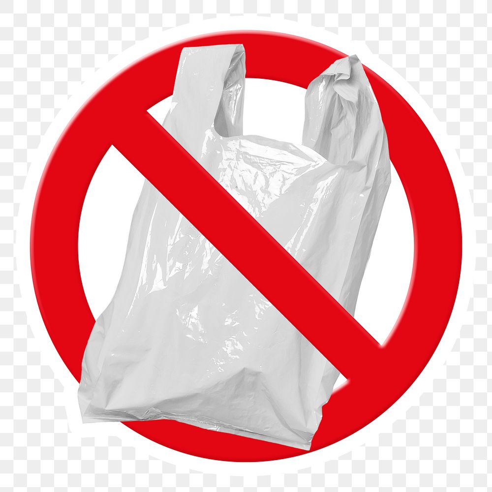 Prohibition sign png symbol, no plastic bag, transparent background
