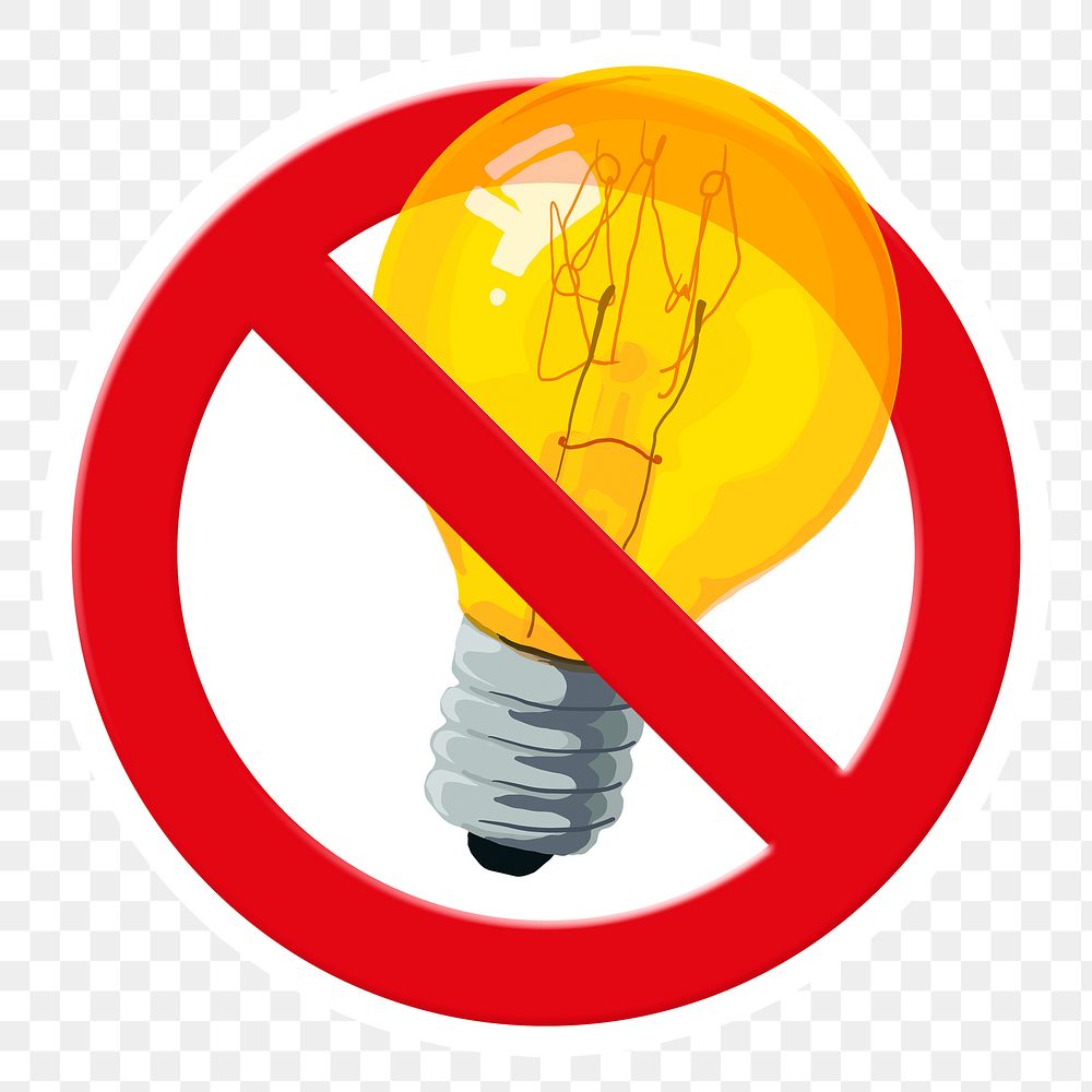 No light bulb png symbol, forbidden sign on transparent background