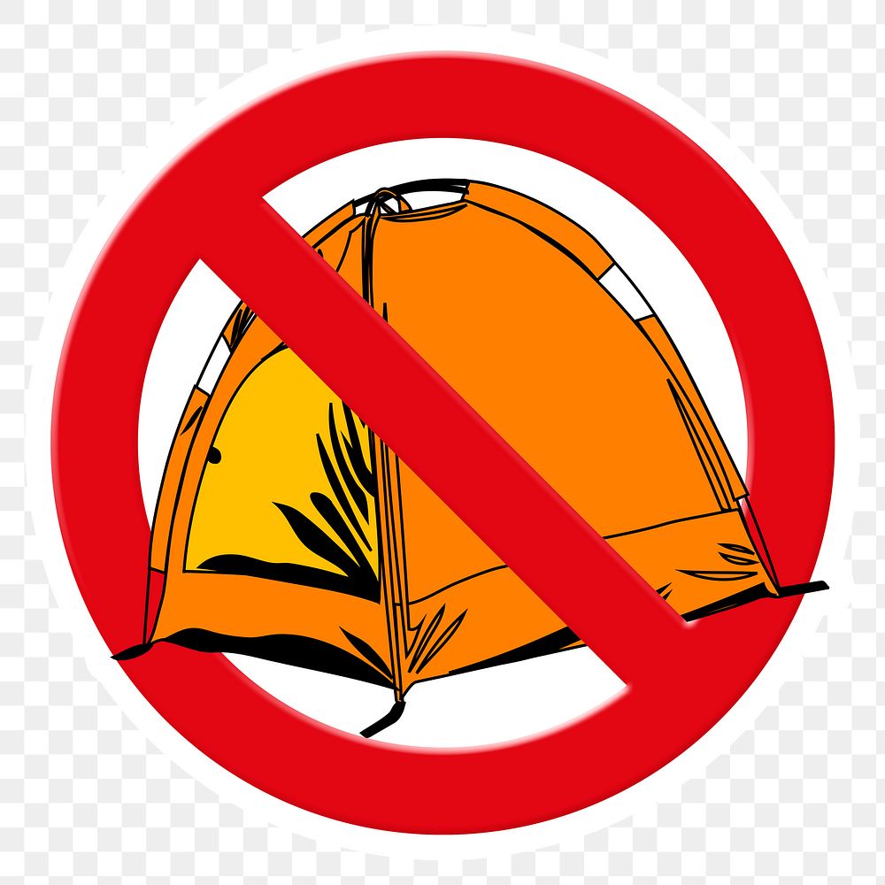 No camping png symbol, forbidden sign on transparent background