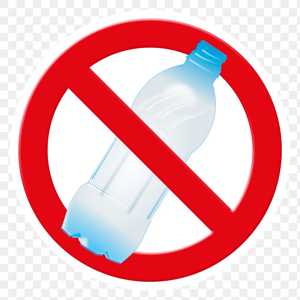 No plastic bottle png symbol, forbidden sign on transparent background