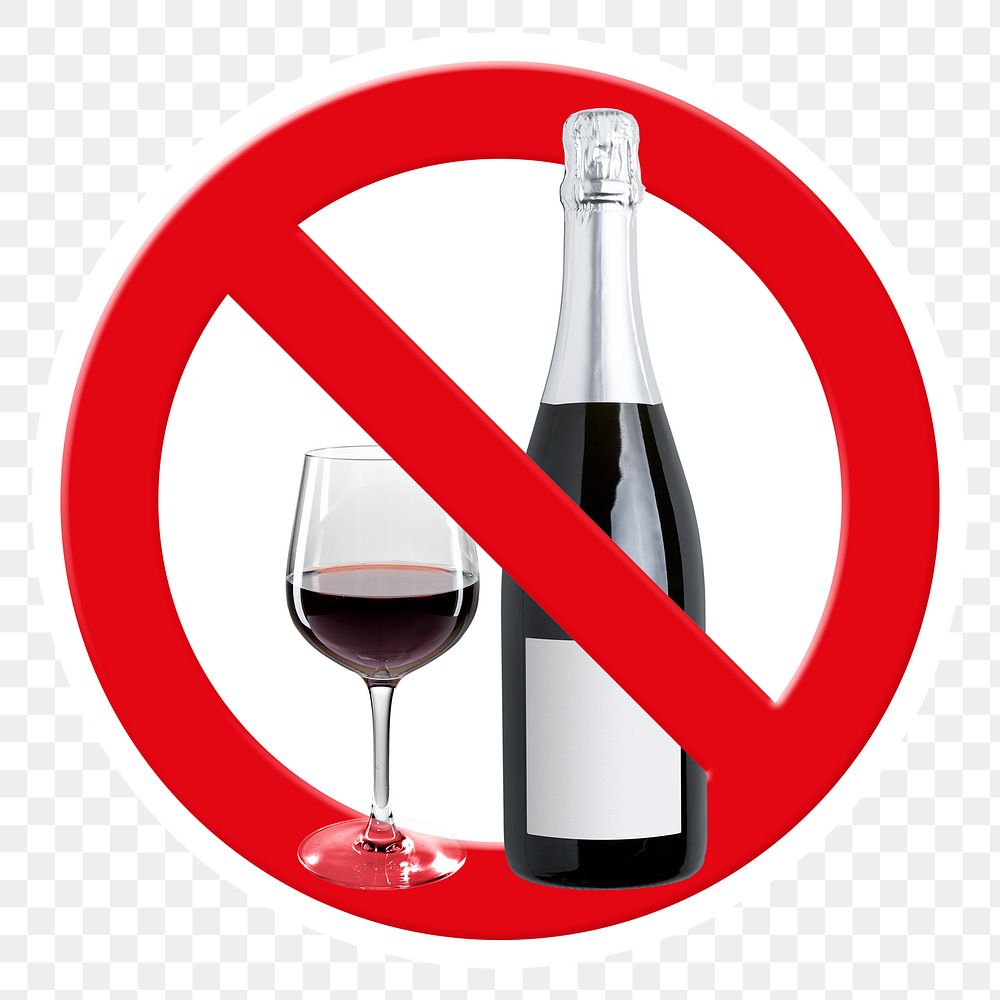 No alcohol png symbol, forbidden sign on transparent background