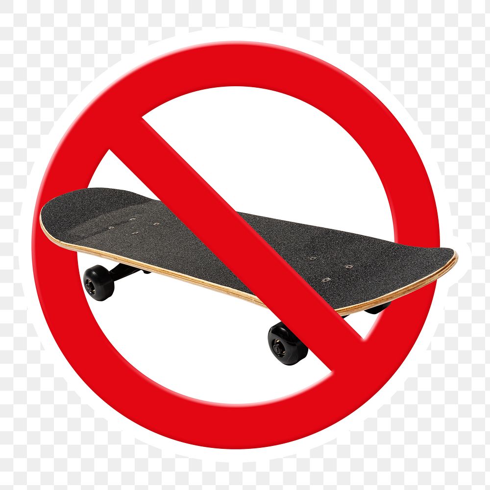 No skateboarding png symbol, forbidden sign on transparent background