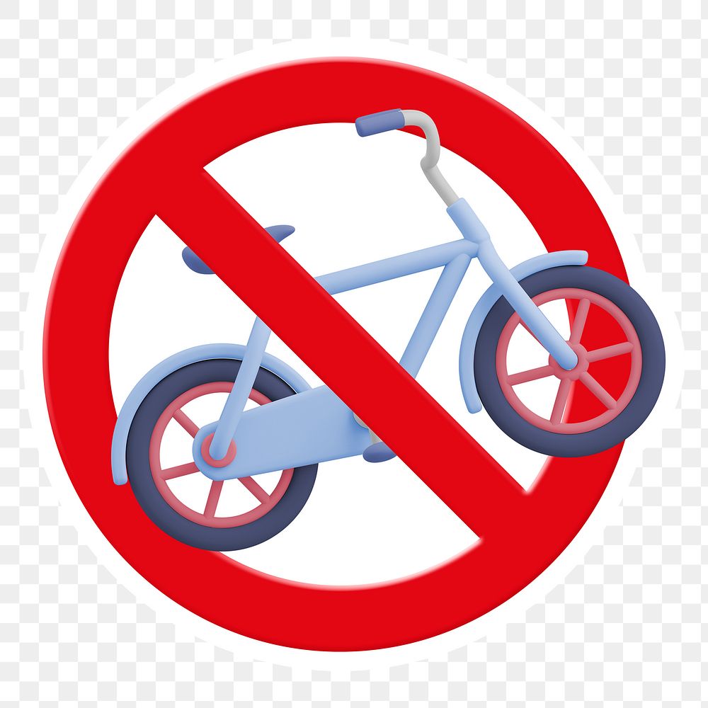 No bicycle png symbol, forbidden sign on transparent background