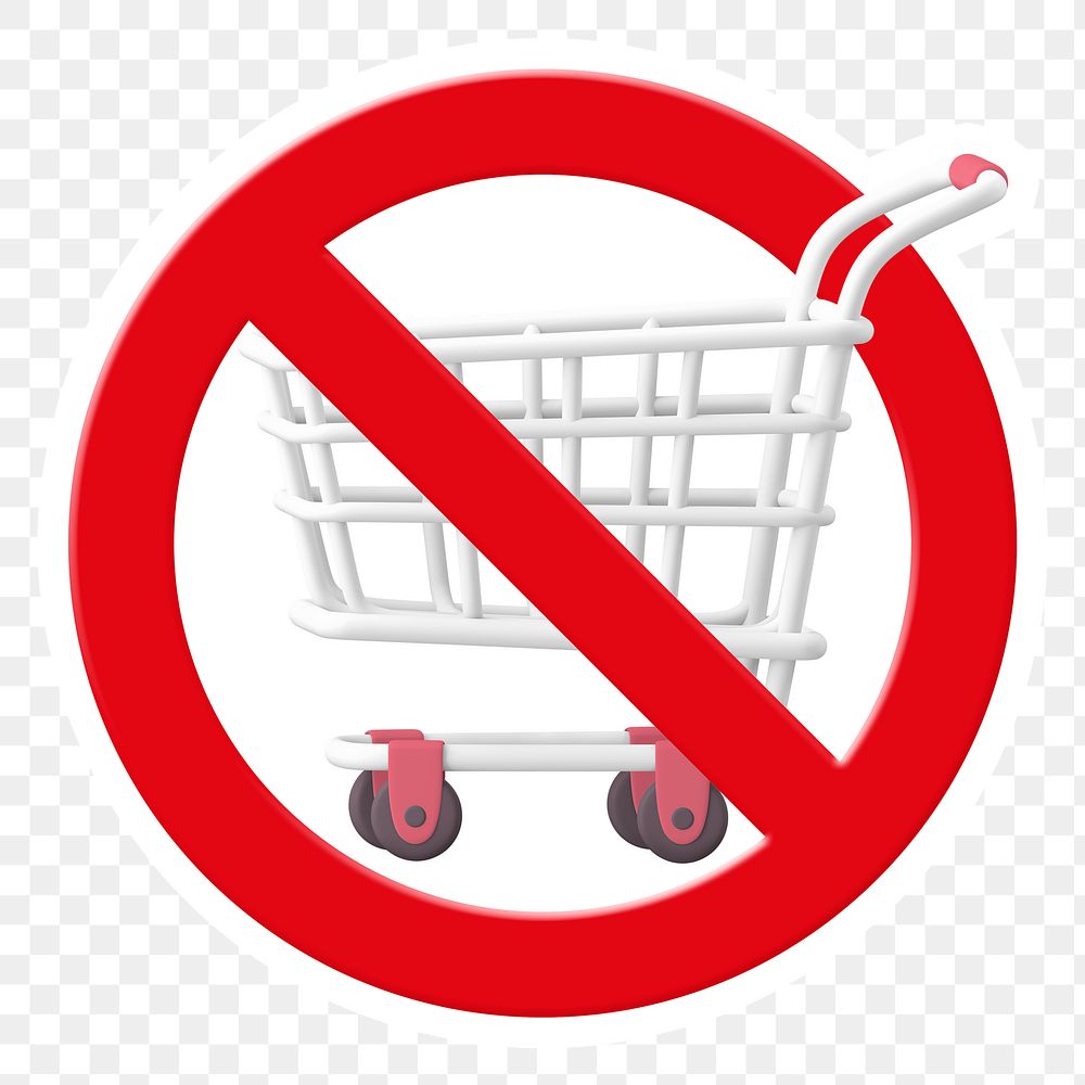 No shopping cart png symbol, forbidden sign on transparent background