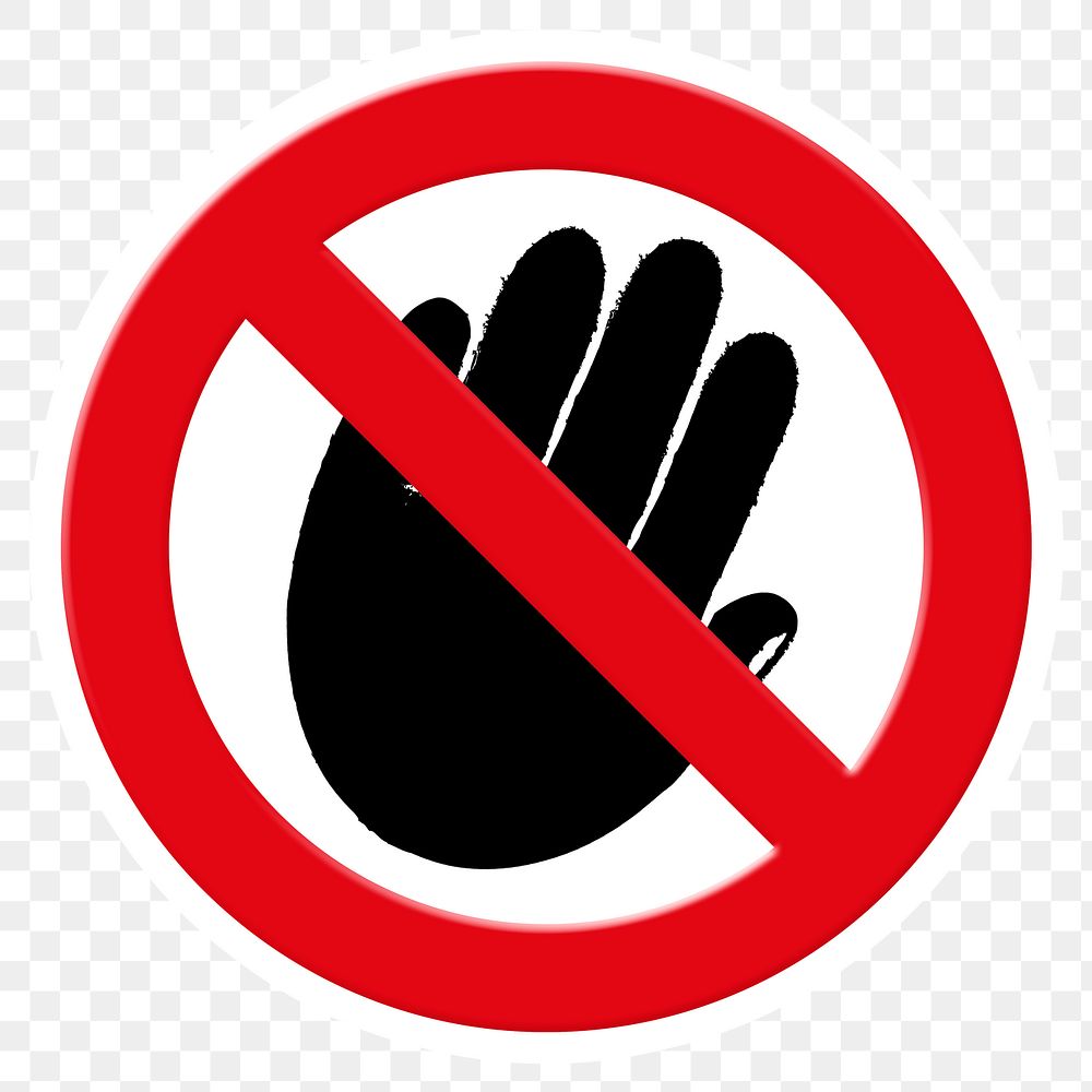 No hand png symbol, forbidden sign on transparent background