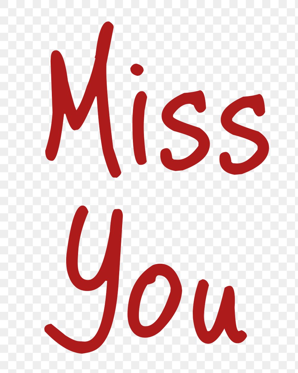Miss you word png, simple typography digital sticker in transparent background