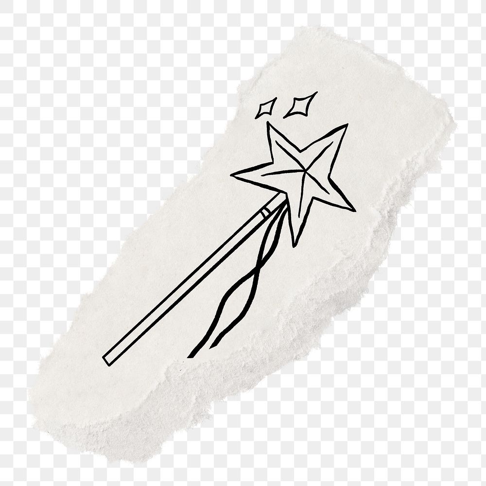 Magic wand png sticker, doodle, ripped paper, transparent background