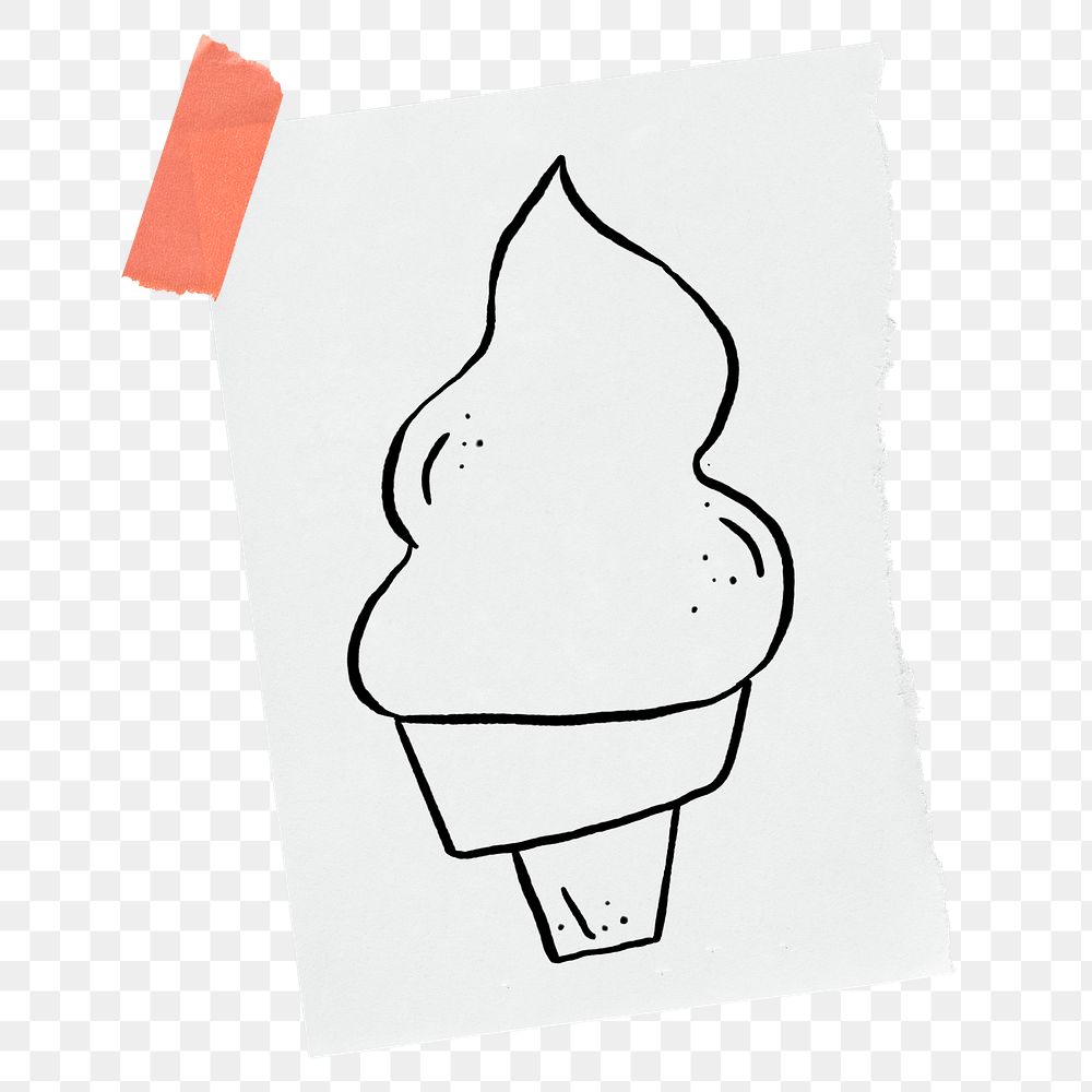 Ice cream png sticker doodle, stationery paper, transparent background