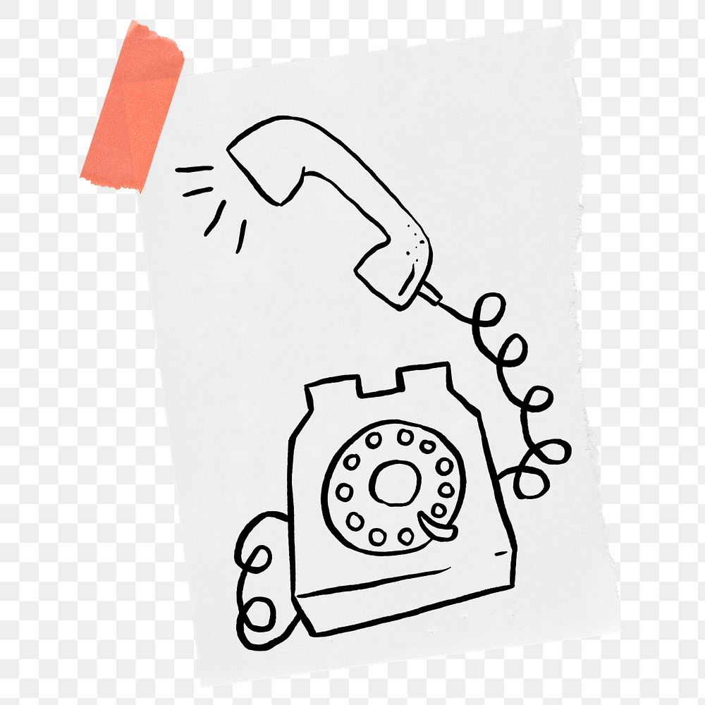 Old telephone png sticker, doodle, stationery paper, transparent background