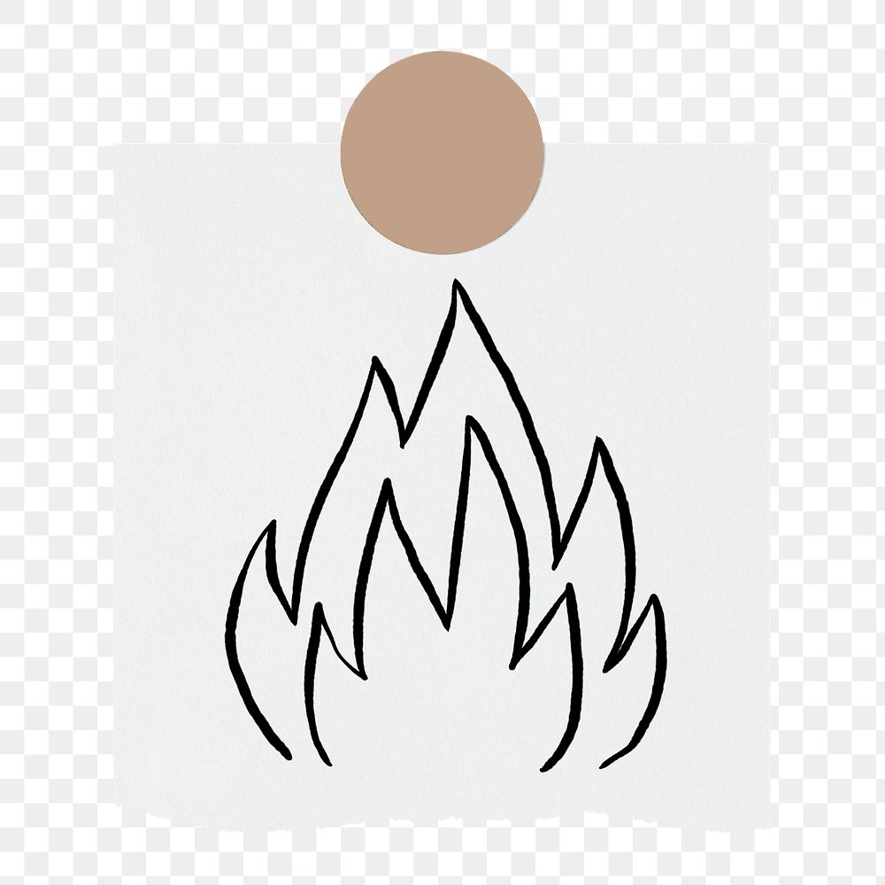 Fire png sticker doodle, stationery paper, transparent background