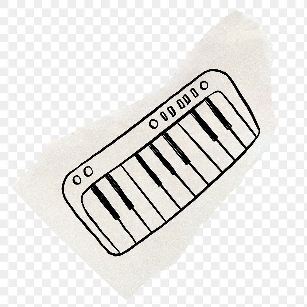 Cute piano png sticker, doodle, ripped paper, transparent background