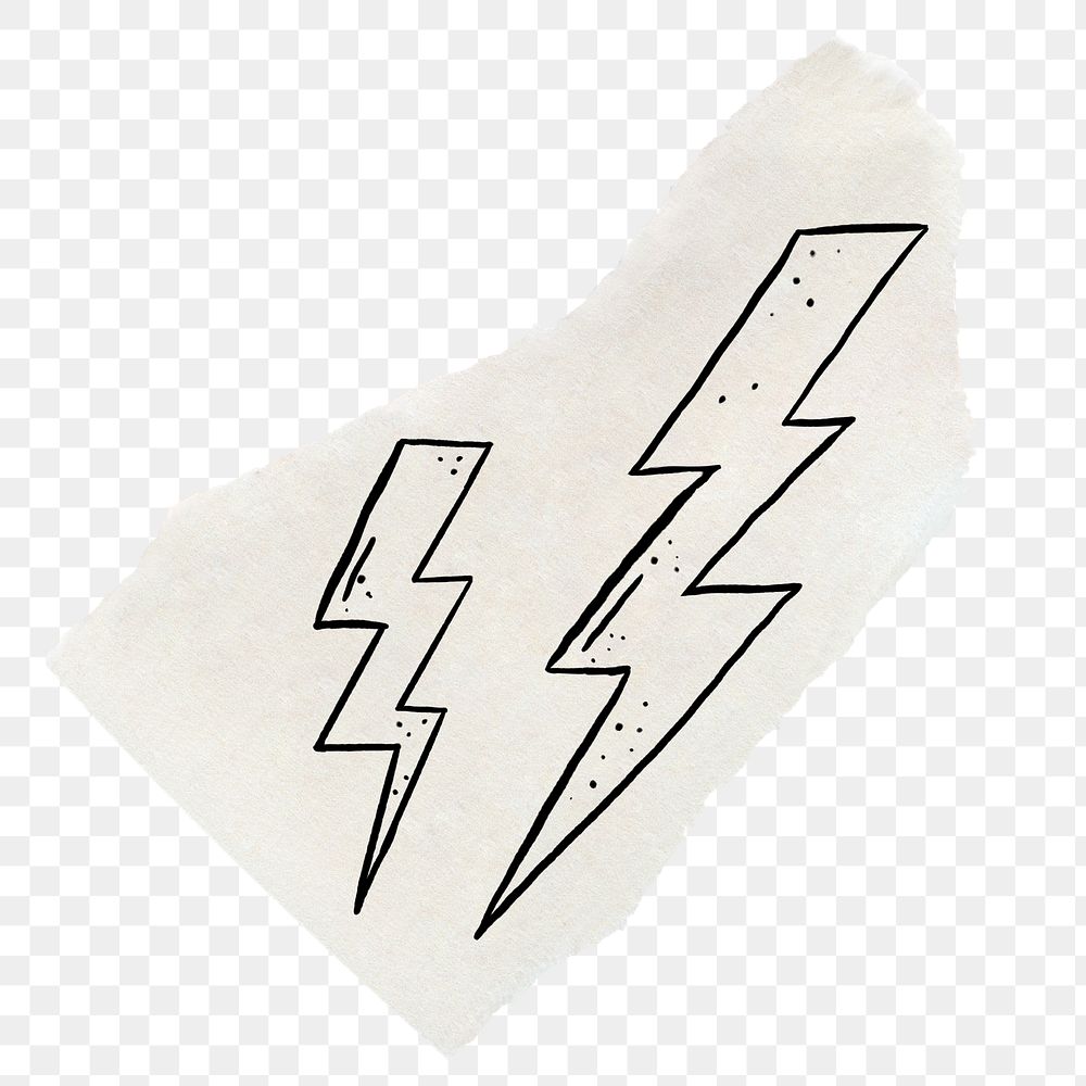 Lightning png sticker doodle, torn paper, transparent background