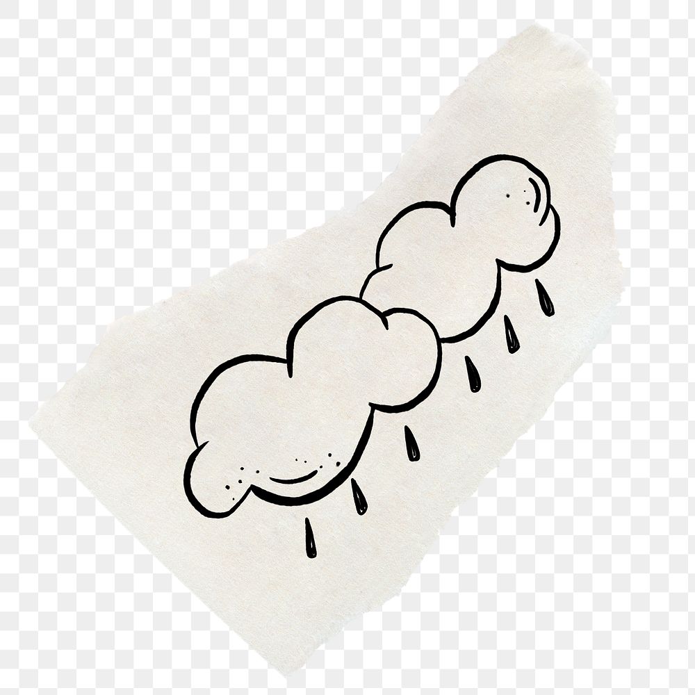 Rain cloud png sticker doodle, torn paper, transparent background
