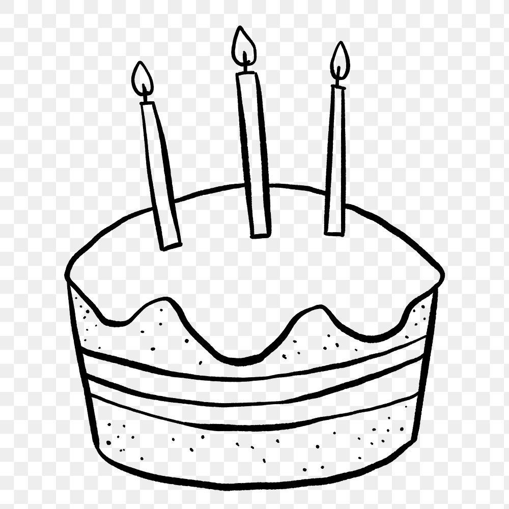 Birthday cake png doodle, drawing illustration, transparent background