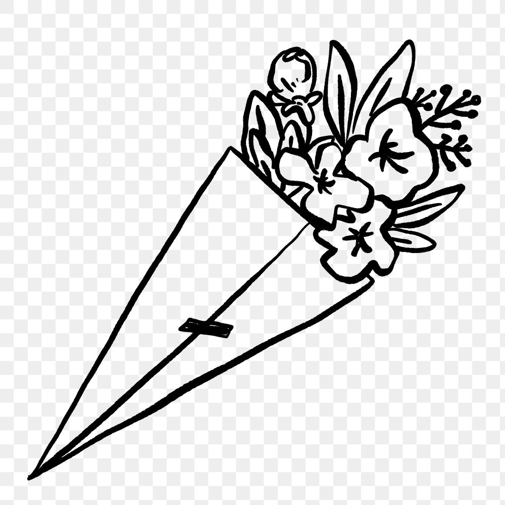 Bouquet png doodle, cute illustration, transparent background