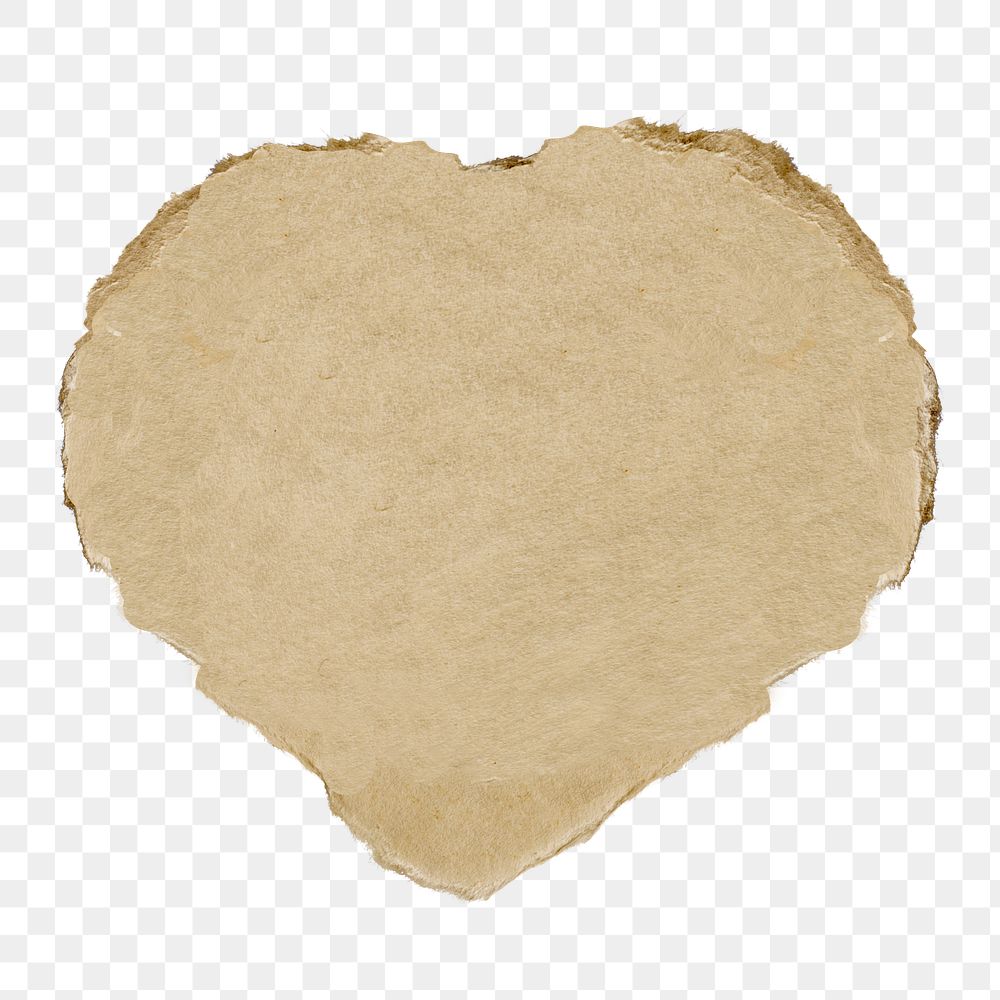 Brown hear paper scrap png on transparent background