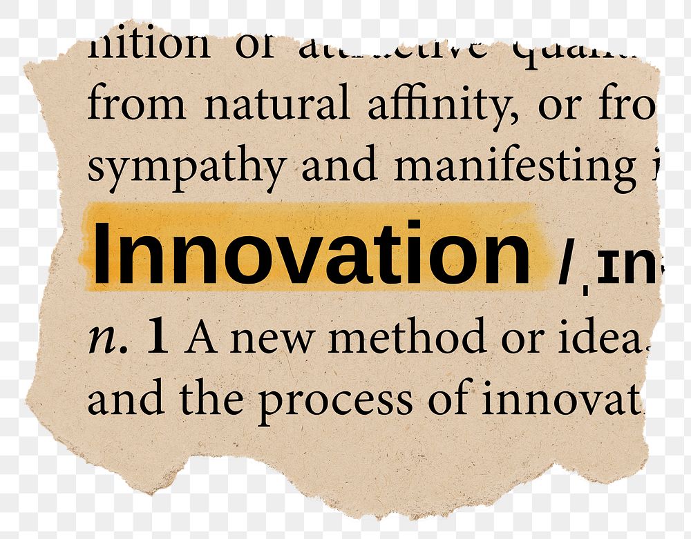 Innovation png dictionary word sticker, Ephemera typography, transparent background