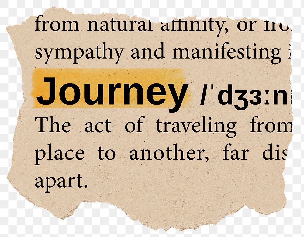 Journey png dictionary word sticker, Ephemera typography, transparent background