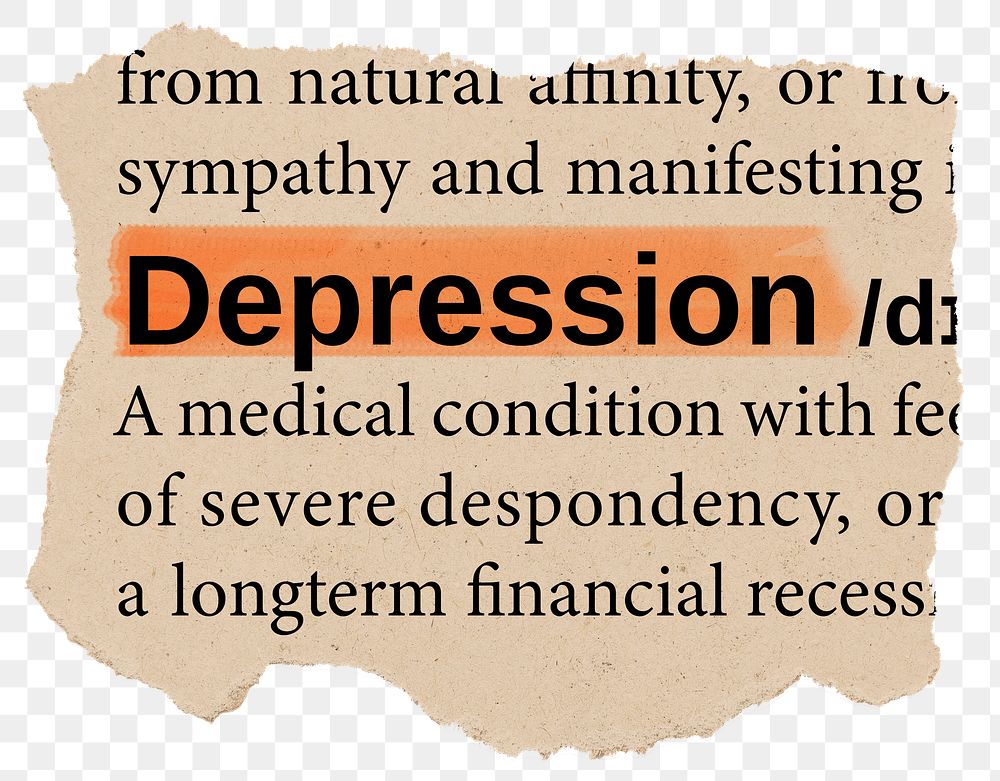 Depression png dictionary word sticker, Ephemera typography, transparent background