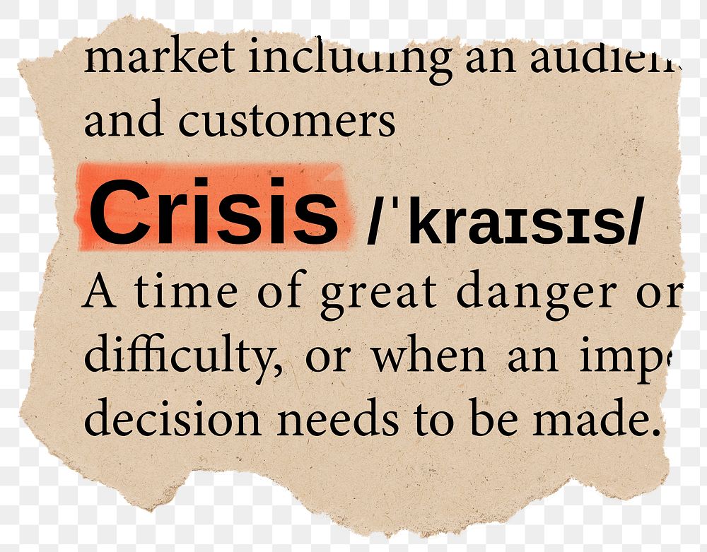 Crisis png dictionary word sticker, Ephemera typography, transparent background
