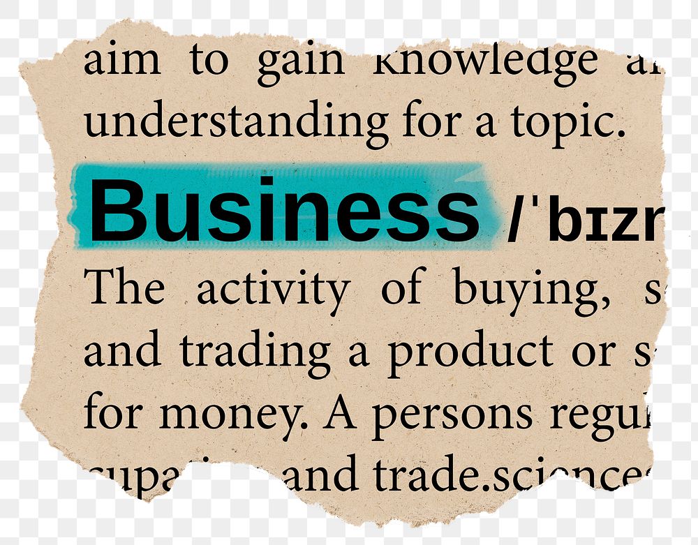 Business png dictionary word sticker, Ephemera typography, transparent background