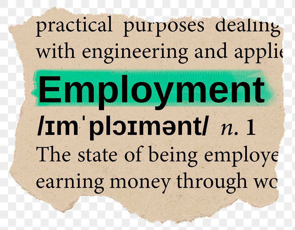 Employment png dictionary word sticker, Ephemera typography, transparent background