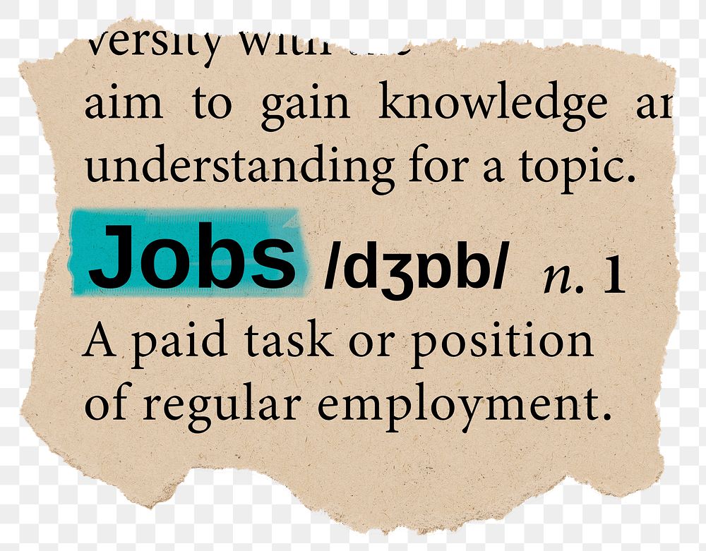 Jobs png dictionary word sticker, Ephemera typography, transparent background