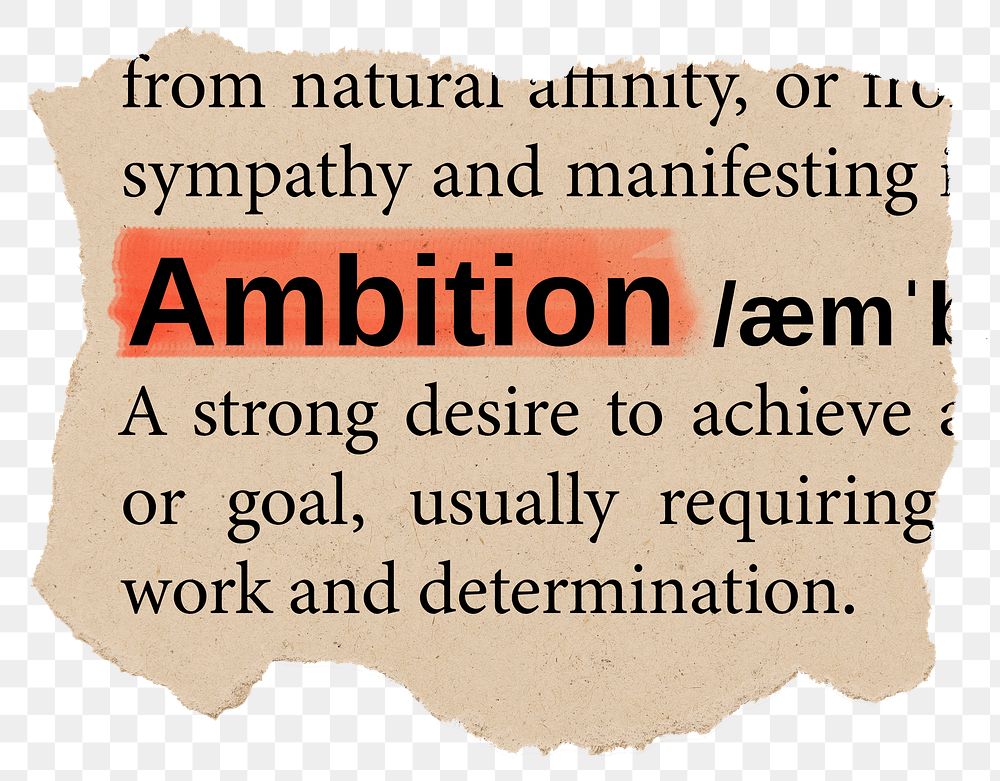 Ambition png dictionary word sticker, Ephemera typography, transparent background