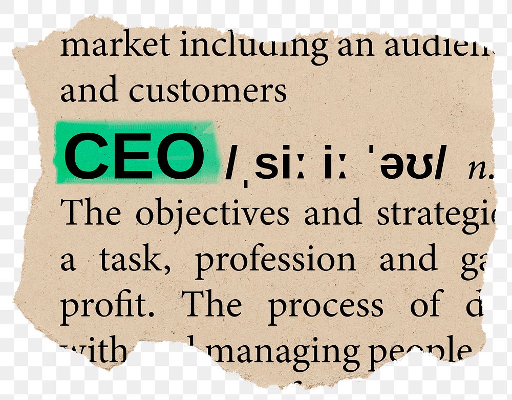 CEO png dictionary word sticker, Ephemera typography, transparent background