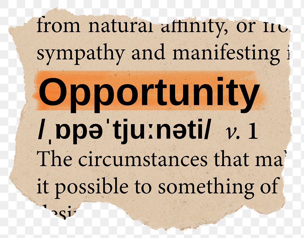 Opportunity png dictionary word sticker, Ephemera typography, transparent background