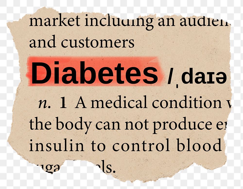 Diabetes png dictionary word sticker, Ephemera typography, transparent background