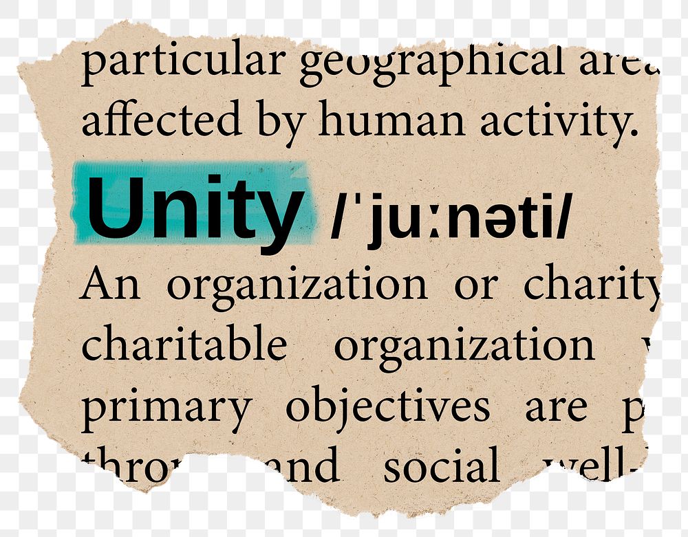 Unity png dictionary word sticker, Ephemera typography, transparent background