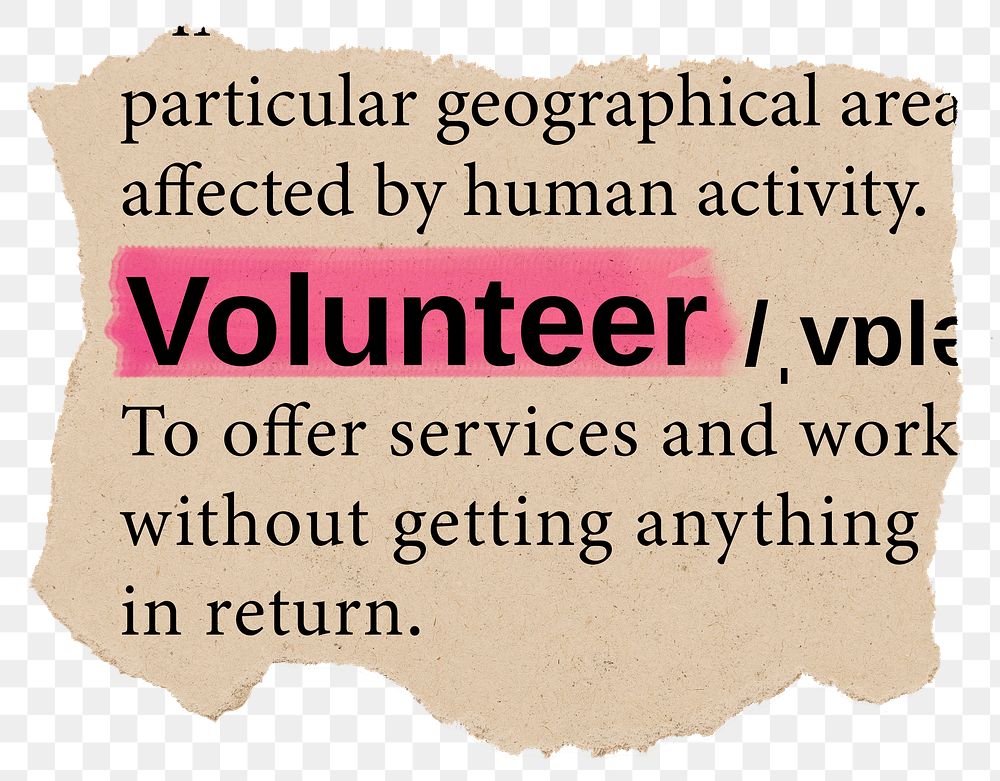 Volunteer png dictionary word sticker, Ephemera typography, transparent background