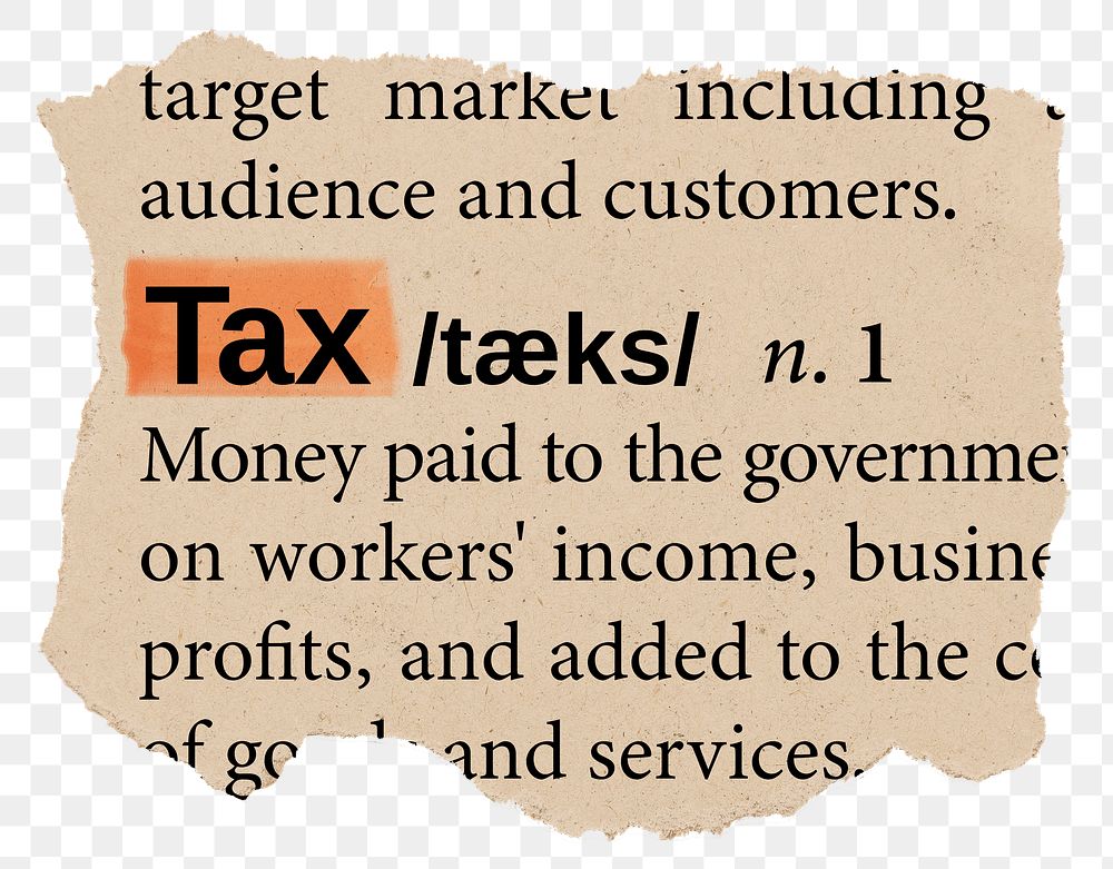 Tax png dictionary word sticker, Ephemera typography, transparent background