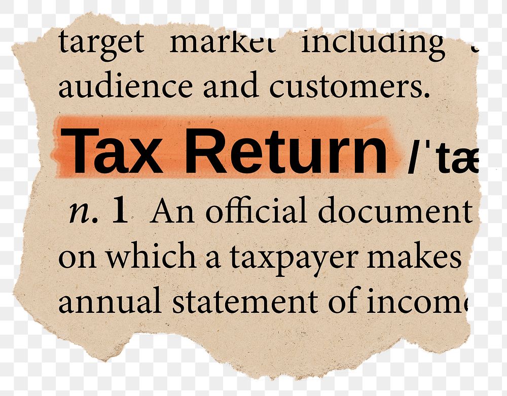 Tax return png dictionary word sticker, Ephemera typography, transparent background