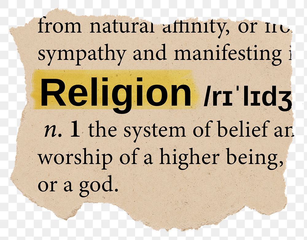 Religion png dictionary word sticker, Ephemera typography, transparent background
