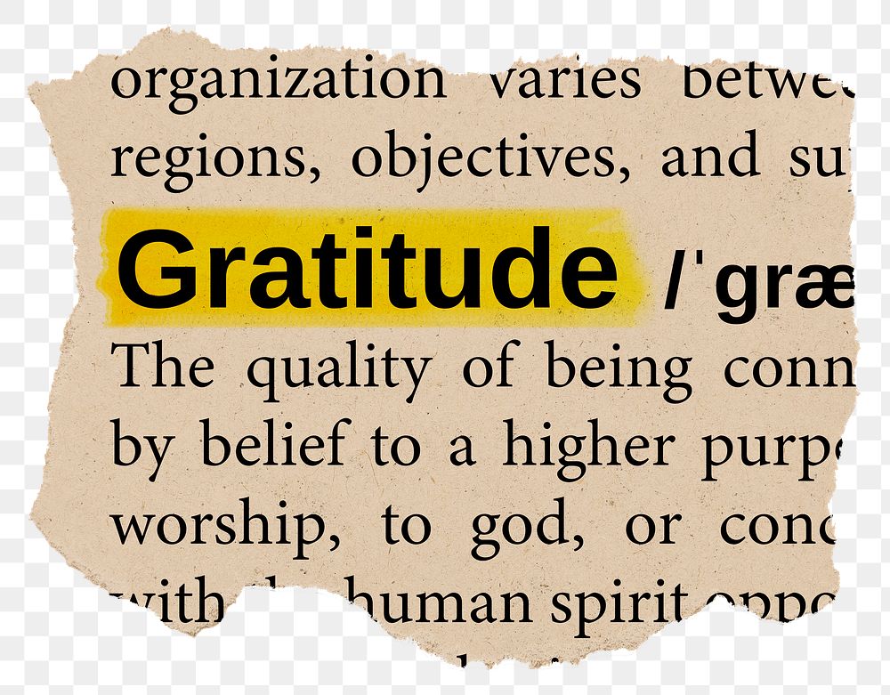 Gratitude png dictionary word sticker, Ephemera typography, transparent background